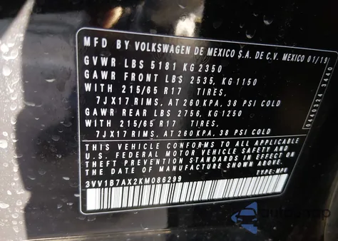 2019 Volkswagen Tiguan 2.0T S z USA, uszkodzony, nr VIN 3VV1B7AX2KM086299
